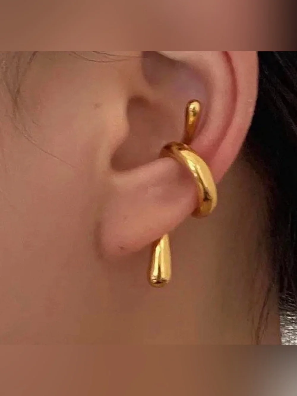 Gold Hoop Snake Drop Ear Cuff Modern Minimalist Style